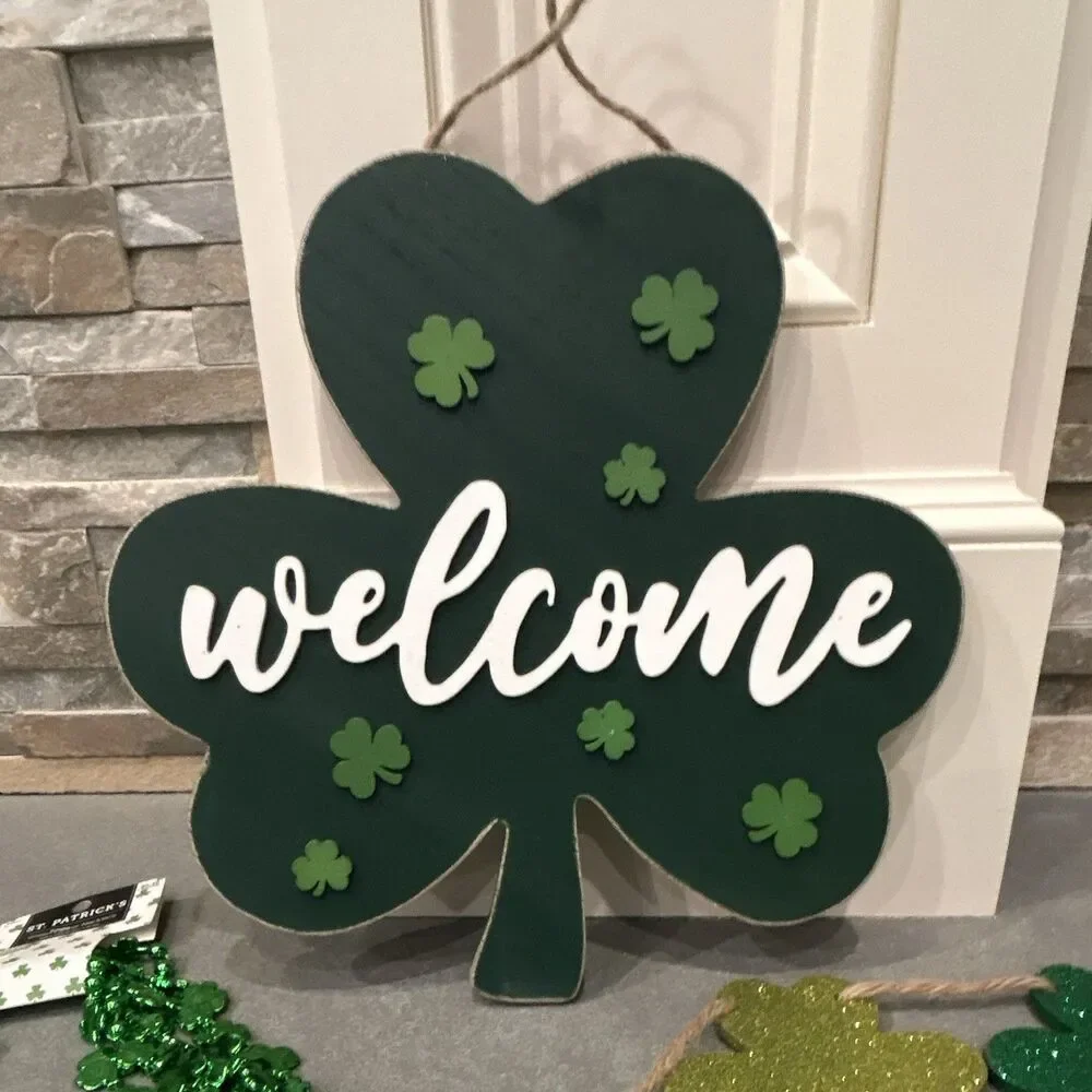 Hobby Lobby St. Patrick's Day Decorations Lot w/ Glitter Clover Garland & More